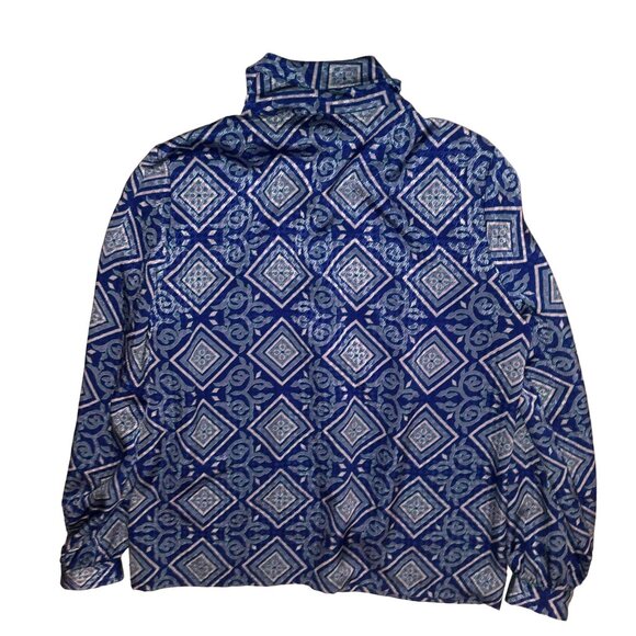 BLUE HIGH NECK PENDLETON BLOUSE SZ M MISS SOPHISTOCATES USA SECRETARY WOMENS - Picture 4 of 4